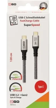 2GO 797512 čierna / Dátový kábel / USB-C / USB-C / 100 W / 1,2 m / USB 3.2 Gen 2 (797512)