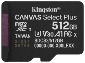 Kingston Canvas Select PLUS Gen3 microSDXC 512GB / UHS-I V30 / U3 / Class 10 / čítanie: až 150MBs / zápis: až 150 MBs (SDCS3/512GBSP)