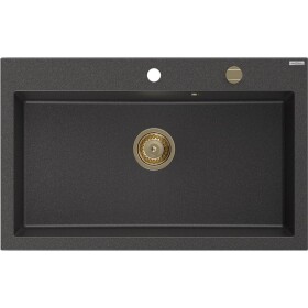 MEXEN/S MEXEN/S - Elix granitový drez 1-miska 800 x 500 mm, čierna kropenatá, sifón zlatá 6527801005-76-G