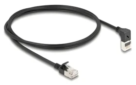DeLock čierna / Sieťový kábel / Cat.6A S/FTP / Slim / RJ45 rovný - RJ45 uhlový 90 ° / 1 m (80287)