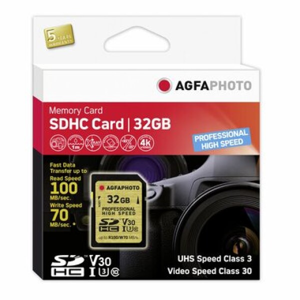 AGFAPHOTO SDHC Professional 32 GB/ R: 100 MB/s / W: 70 MB/s / Class V30 (10605)