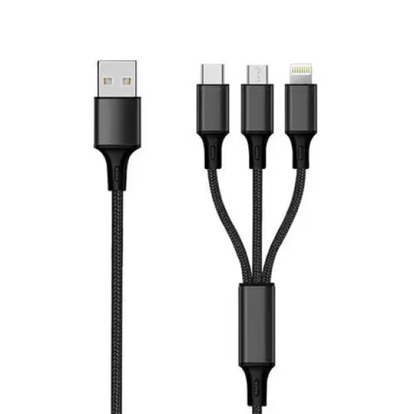 2GO 3v1 čierna / Nabíjací kábel / USB-A na Micro-USB USB-C Lightning / 3 m / 3 A (797154)