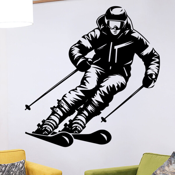 Veselá Stena Samolepka Lyžiar Farba: černá, Veľkosť: 100 x 104 cm