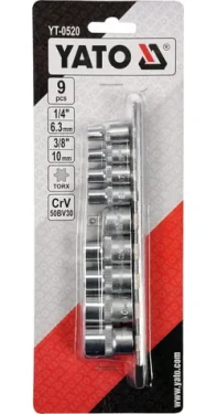 YATO Sada TORX nástavcov E5-E16 9 ks / Sada nástavcov / 1/4" a 3/8" / CRV 6150 (YT-0520)
