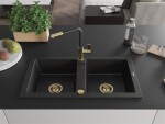 MEXEN/S MEXEN/S - Mario granitový drez 2-bowl vrátane batérie Flora, čierna 6504-77-670401-57-G