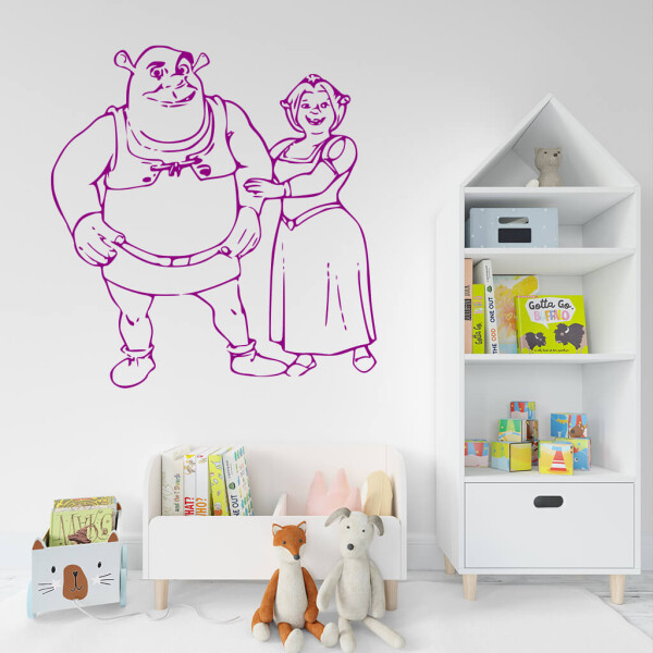 Veselá Stena Samolepka Shrek a Fiona Farba: fialová, Veľkosť: 100 x 105 cm