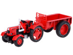 Mamido Červený kovový traktor s prívesom, otočné gumové kolesá 1:18 ZA5202