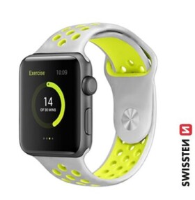 Swissten Silikónový športový remienok pre Apple Watch 42/44/45/49mm strieborno-žltá (46000613)