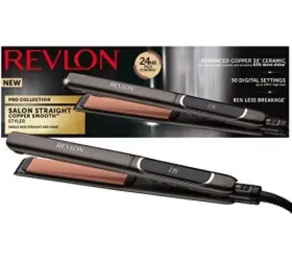 Revlon RVST2175 medeno-čierna / žehlička na vlasy / keramický povrch / LCD displej / Ionizácia / 30 teplôt / 80-235 °C (RVST2175E3)