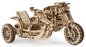 Ugears 3D drevené mechanické puzzle UGR-10 Motorka (scrambler) s vozíkom