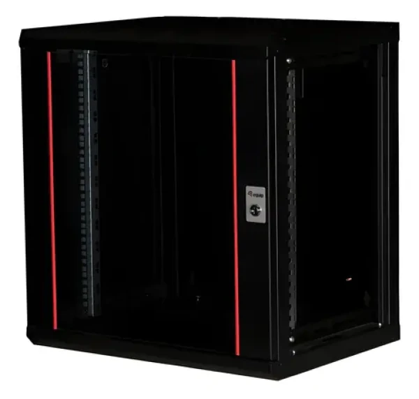 Equip nástenný rozvádzač 12U 600×450 čierna / Nástenný rozvádzač / 19" / Sklenené dvere / Pasívne chladenie (EPM-12-6045-B-CBAA)