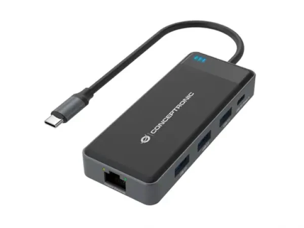 Conceptronic 7v1 USB-C dokovacia stanica / Dokovacia stanica / 2x HDMI / 3x USB-A 3.2 / GLAN / USB-C PD 100W (DONN14G)