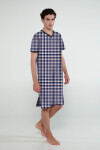Vamp - Bavlnená kockovaná pánska nočná košeľa 20624 - Vamp blue oxford M