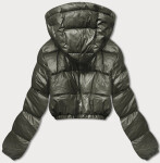 Krátka khaki páperová bunda (d2-3831-22) odstíny zelené XXL (44)