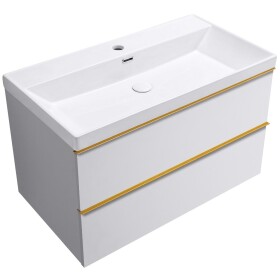CERANO - Kúpeľňová skrinka Velora - biela matná, úchytka zlatá - keramické umývadlo Viano - 81,2x67,6x46,5 CER-780908