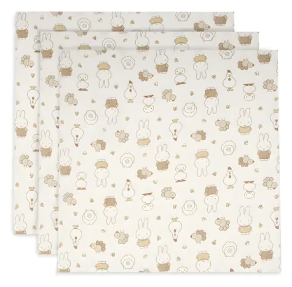Jollein Plienky 3 ks 70x70 cm Miffy Family Farm / Látkové plienky / 100% bavlnený mušelín (535-851-68156)