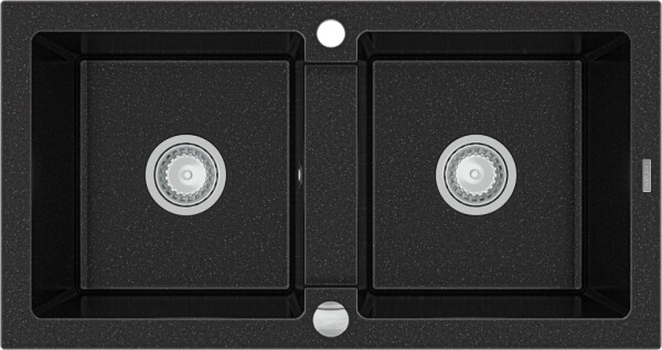 MEXEN - Mario granitový drez dve mísy 820x436 mm, čierna / strieborná metalíza 6504822000-73
