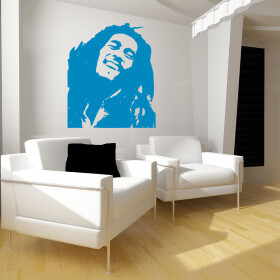 Veselá Stena Samolepka Portrét Bob Marley Farba: modrá, Veľkosť: 60 x 50 cm
