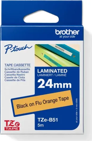 Brother TZe-B51 signálna oranžová/čierna / Páska do štítkovača / Laminovaná / 24 mm / 5 m (TZEB51)