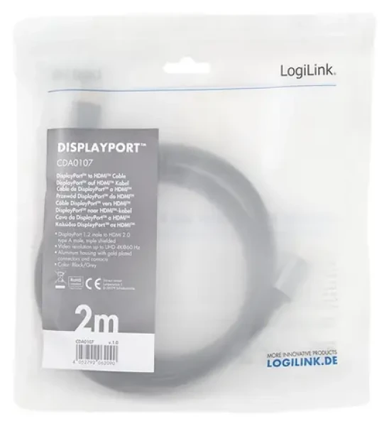 LogiLink CDA0107 čierna / Kábel / DisplayPort - HDMI / 4K 60Hz / 2 m (CDA0107)