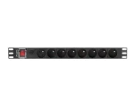 Lanberg PDU do racku čierna / Zásuvková lišta do racku / 1U / 19" / 8x zásuvka typu E (FR) / 16 A / 2 m (PDU-08E-0200-BK)