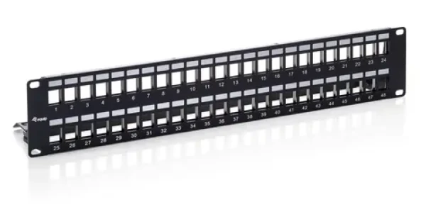 Equip čierna / Patch panel / 19" / 48 portov / 2U / tienený Cat6 / LSA-110 (769349)