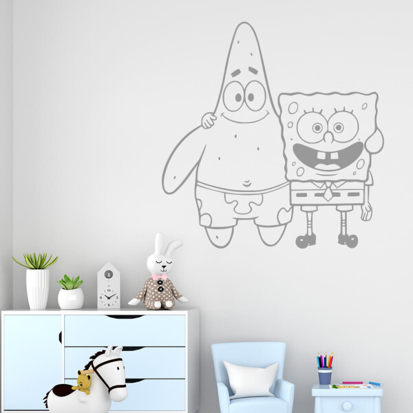 Veselá Stena Samolepka SpongeBob a Patrick Farba: šedá, Veľkosť: 80 x 81 cm
