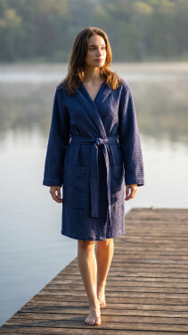 Dámsky vaflový župan s kapucňou Vestis Saimaa Midnight Sapphire M