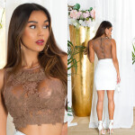 Sexy Koucla Croptop mit Stickerei, transparentný XS