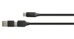Python čierna / Nabíjací a dátový kábel / USB-C - USB-C + adaptér USB-A / PD 60W / QC 3.0 / 1 m (PY-USB002S)