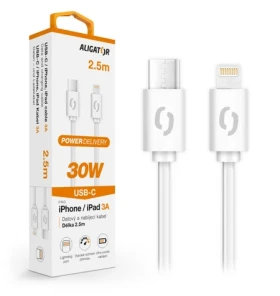 Aligator Dátový kábel POWER 30W / USB-C / Lightning 3A / 2 / 5m biely (DATKP61)