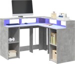 VidaXL Biurko z podświetleniem LED, betonowa szarość, 130x130x91 cm