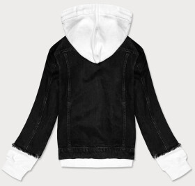 Černá džínová bunda s teplákovou kapucí (POP5920-K) Barva: odcienie czerni, Velikost: L (40)
