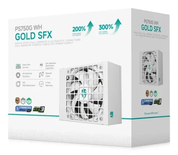 DEEPCOOL PS750G WH biela / SFX / ATX 3.1 / 750W / 80 PLUS Gold / Plne modulárne (R-PS750G-FE0W-JGEU)