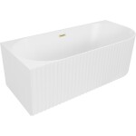 MEXEN/S - Gia voľne stojaca rohová vaňa reliéf ľavá 150 x 75, biela mat, sifón a prepad zlatá kartáčovaná 52701507501L-55