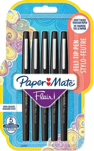 Paper Mate Flair čierna / Fix / 5 ks / hrot M (2028909)