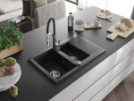 MEXEN/S - Gaspar granitový drez 1.5 s odkvapkávačom vrátane batérie Aster, čierna/zlatá metalik 6507-75-73450-07