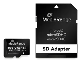 MediaRange microSDXC 512GB + SD adaptér / Class 10 / UHS-I U3 / R: 100MBs / W: 30 MBs (MR947)