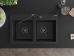 MEXEN/S MEXEN/S - Hektor granitový drez 2-bowl 800 x 480 mm, čierna, čierny sifón 6521802000-77-B