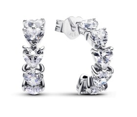 Pandora Strieborné polkruhové náušnice Trblietavé srdcia Timeless 293657C01