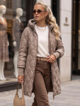 Dlhá dámska prešívaná prechodová bunda, béžová, FashionStreet TY5866 XXL