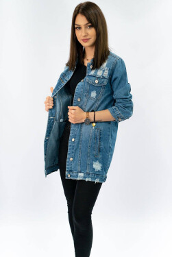 Dlouhá světle modrá dámská džínová oversize bunda model 16144665 - IZZY DENIM Barva: odcienie niebieskiego, Velikost: S (36)