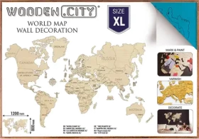 Wooden City Drevená mapa sveta veľkosť XL (120x80cm) modrá