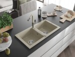 MEXEN/S MEXEN/S - Mario granitový drez 2-bowl vrátane batérie Flora, béžová 6504-69-670401-09