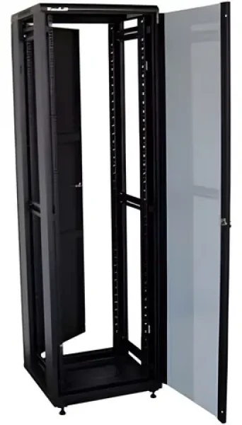 Xtendlan 42U/800x1000 čierna / Stojanový rozvádzač / 19" / sklenené dvere / plný chrbát (ECO-42U-810-BLACK-S)