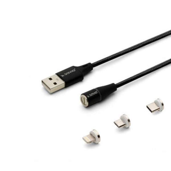 SAVIO CL-155 kábel s vymeniteľnými magnetickými konektormi USB - USB-C amp; microUSB amp; Lightning 2m čierna (KBASAVUSB0013)