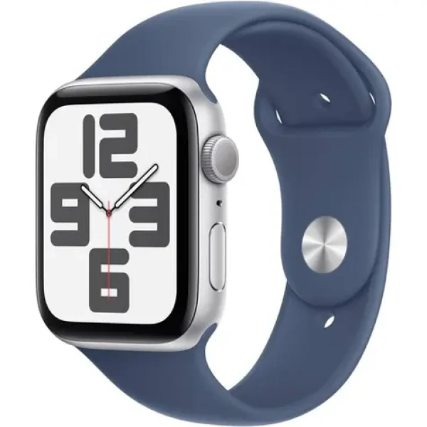 Apple Watch SE (2024) GPS 44mm Strieborné hliníkové telo - Denimový športový remienok M/L / 160-210 mm (MXER3QC/A)