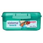 Sistema Delený desiatový box Lunch Bento Cube s nádobou na jogurt a 2 tácky 1,25 l, mätová (8592001418448)