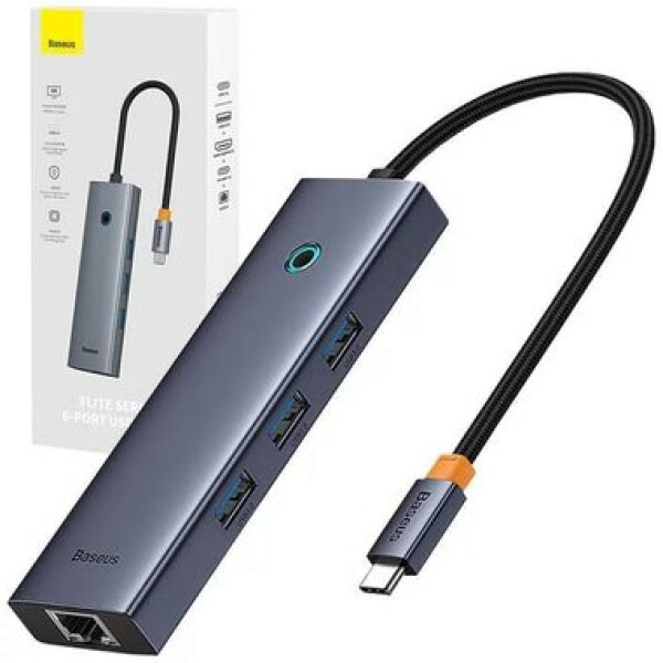 Baseus ULTRA JOY USB 6V1 Dokovacia stanica šedá / 3x USB 3.0 / USB-C PD / HDMI / LAN (MEMUSBCHUB6V1UJBASGR)