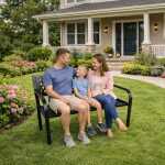 Mamido Záhradná kovová lavica s operadlom čierna